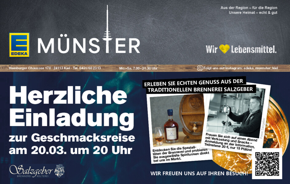 Anzeige von EDEKA Münster aus Kiel mit der Einladung zur Spirituosen-Verkostung
