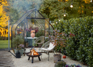 Garten mit Gewächshaus