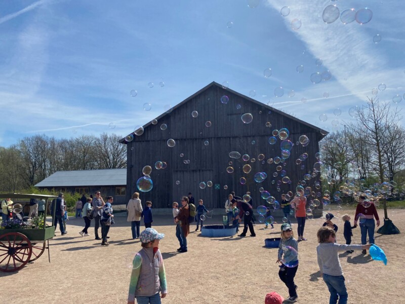 Riesenseifenblasen beim Frühlingsfest im Freilichtmuseum Molfsee