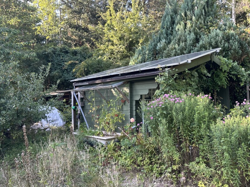 Die Solar-Kollektoren auf der Gartenhütte